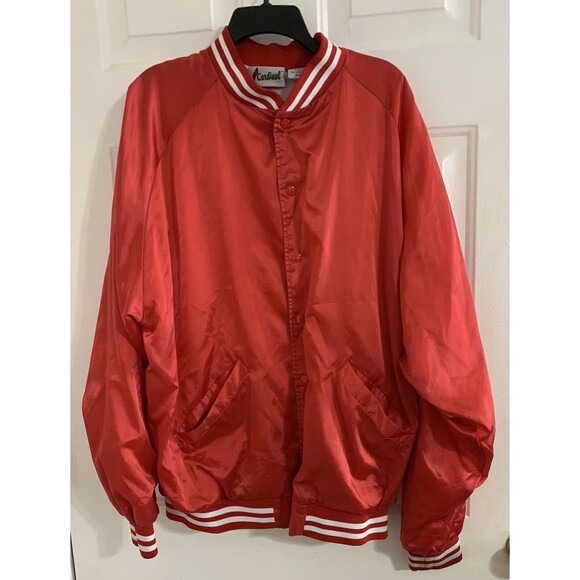 Vintage Cardinal Red  Satin Bomber Jacket Mens L Basketball Logo (Flaws/Read) - Picture 2 of 16